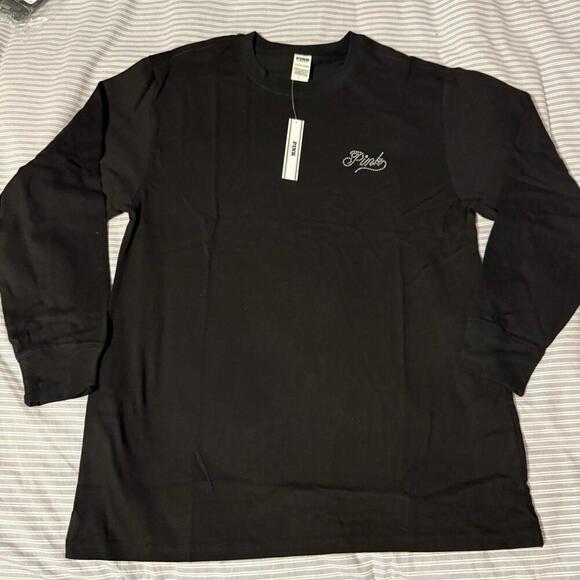 Victoria's Secret Tops - VS PINK LOVE PINK BLACK CAMPUS LONG SLEEVE TEE & BLING/RHINESTONES LOGO LARGE